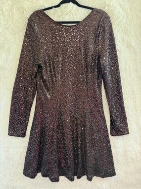 Reitmans Womens Sequin Open Back Mini Dress XL Chocolate Brown Holiday Party